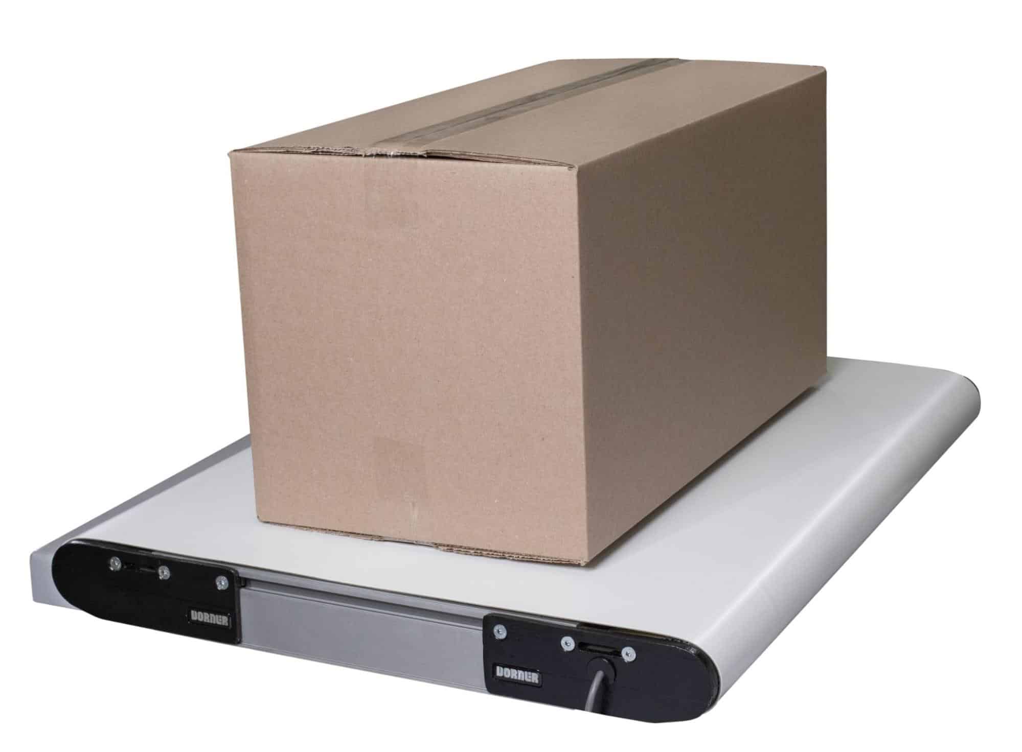 A Dorner AMR Conveyor transporting a cardboard box.