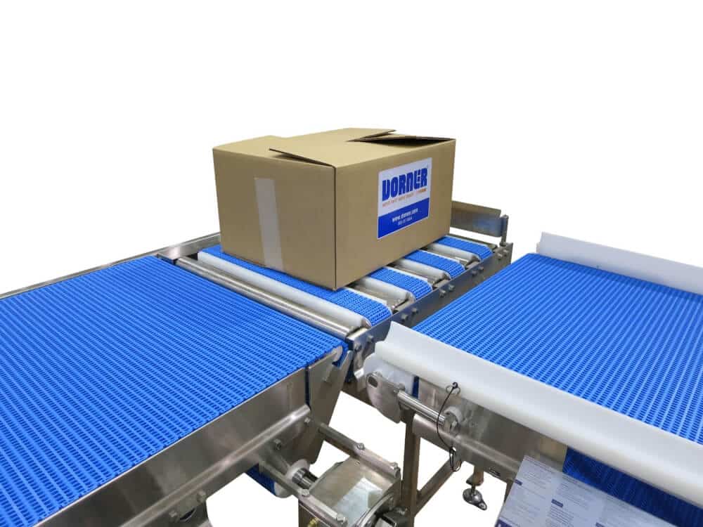 A pop-up transfer conveyor system from Dorner used for efficient use of space in an automated warehouse.