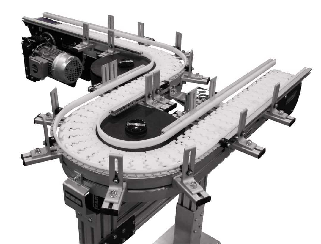 A Dorner FlexMove conveyor featuring curves for optimal use of space.