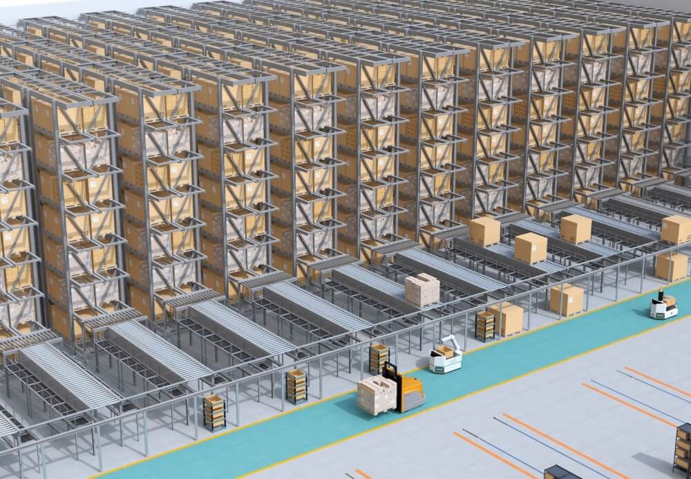 An automated warehouse with lean manufacturing principles and efficient conveyor systems in place.